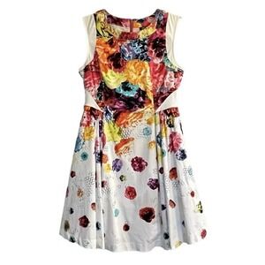 Prabal Gurung Target Size 2 Fit And Flare Floral Dress White Sleeveless …
